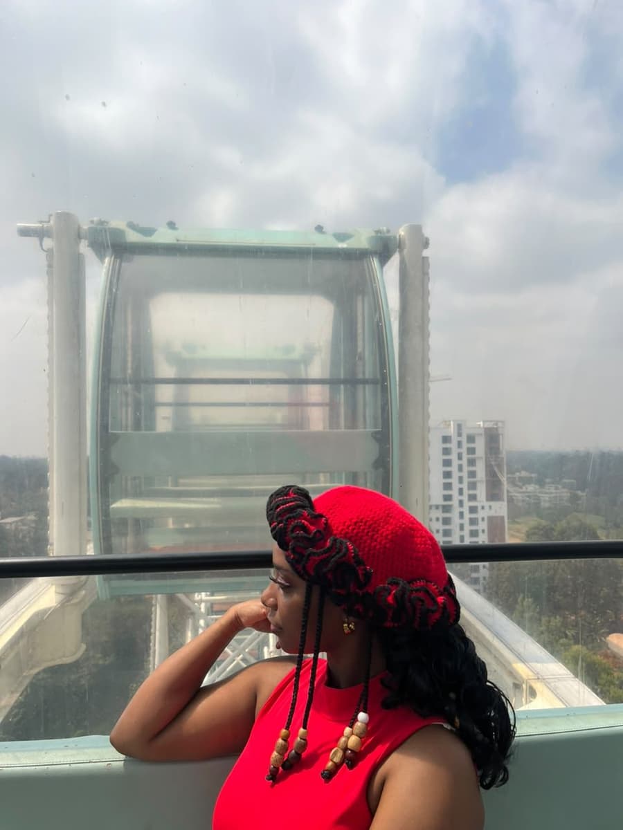 Red and Black ruffle hat